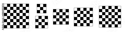 Black and white chessboard pattern blanks for chess combinations. Quadrilateral templates with checkered texture 3x3, 4x4, 5x5, 6x6, 7x7, 8x8. Vector illustration