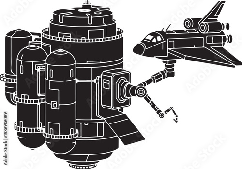 Space Shuttle, Spacecraft, Rocket Ship, Black Vector Illustration