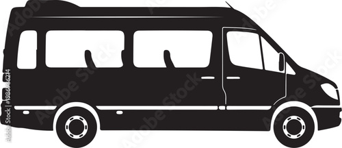 Black van silhouette, minibus vector, transportation icon, vehicle graphics