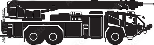 Fire truck, fire engine, emergency vehicle, black silhouette, vector illustration