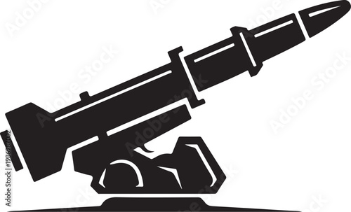 Rocket launcher, missile launcher, weapon icon, military symbol, black silhouette