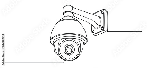 Single line drawing of a security camera for modern surveillance and property protection systems.