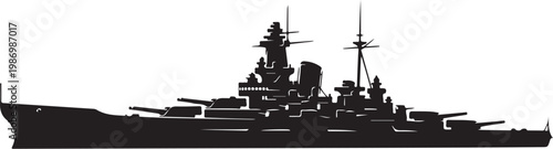 Battleship, warship, naval vessel, military ship, black silhouette, vector illustration, ocean, sea, warfare, transportation