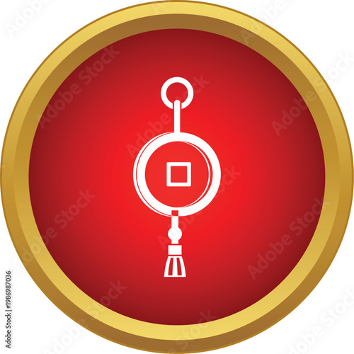 Chinese coin symbol hanging on a red background