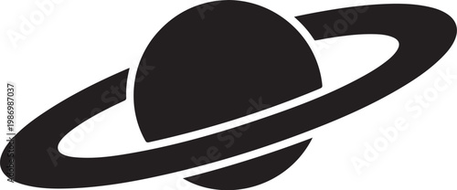 Saturn, planet icon, black, vector, astronomy symbol, ringed planet