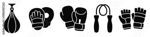 Dynamic boxing and fitness equipment icons perfect for sports gym branding or exercise app interfaces