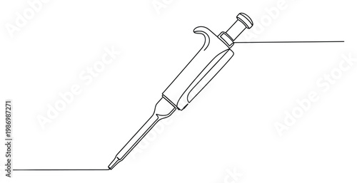 Single line drawing of a modern laboratory micropipette used for precise liquid measurement in science education and medical research.
