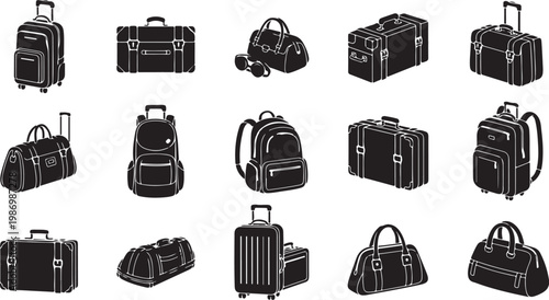 Collection of various black luggage and travel bags