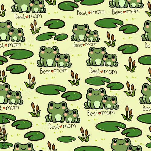 cute green frog seamless pattern .
