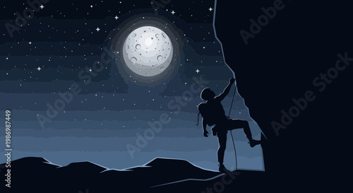 Moonlit Ascent Silhouette Of Determined Climber Reaching Summit