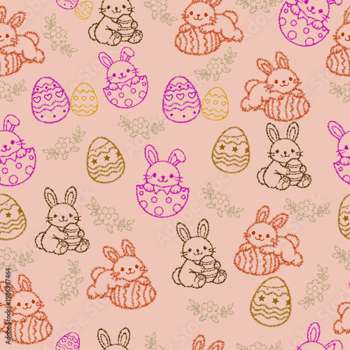 seamless pattern with easter eggs  illustration on pink background.