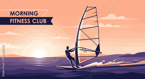 Morning Fitness Club Windsurfing Sunrise Ocean Sport Active Lifestyle