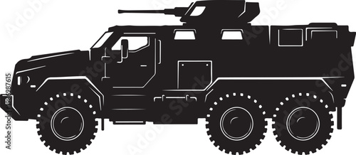 Military vehicle, armored truck, black silhouette, vector illustration, tactical transport