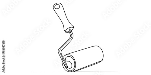 A simple continuous line drawing of a paint roller tool for home renovation and wall painting. Vector, illustration