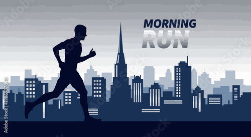Morning Urban Runner Silhouette Cityscape Marathon