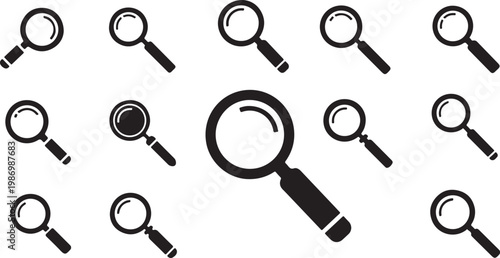 Magnifying Glasses in a Pattern on White Background