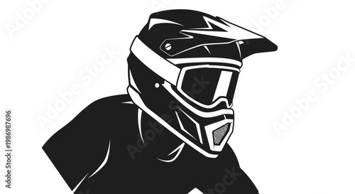 Motocross Rider Helmet And Protective Gear Silhouette Graphic Illustration