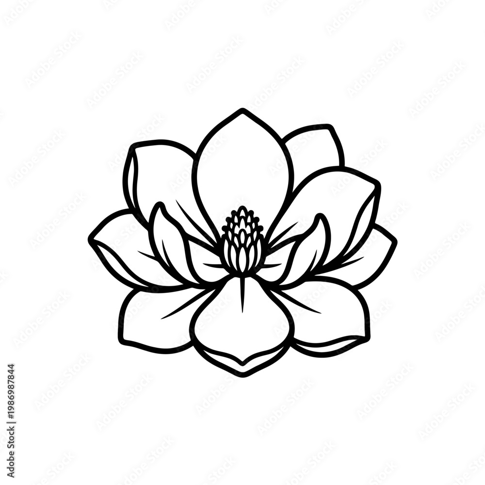 Obraz premium Minimal lotus flower line art illustration in black outline style.