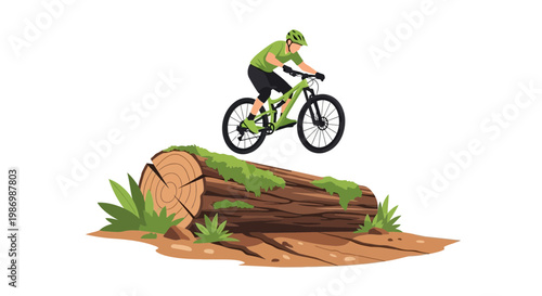Mountain Biker Leaping Over Fallen Tree Trunk