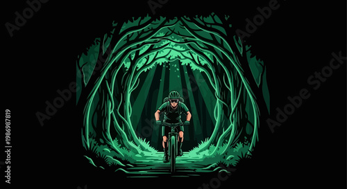 Mountain Biker Navigates Through Enchanted Forest Pathway