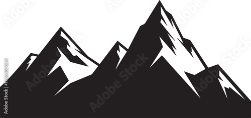 Black mountain range silhouette, snow-capped peaks, vector landscape, graphic design element