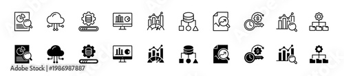 Data Driven icon set. Database and analytics symbol. Vector illustration.