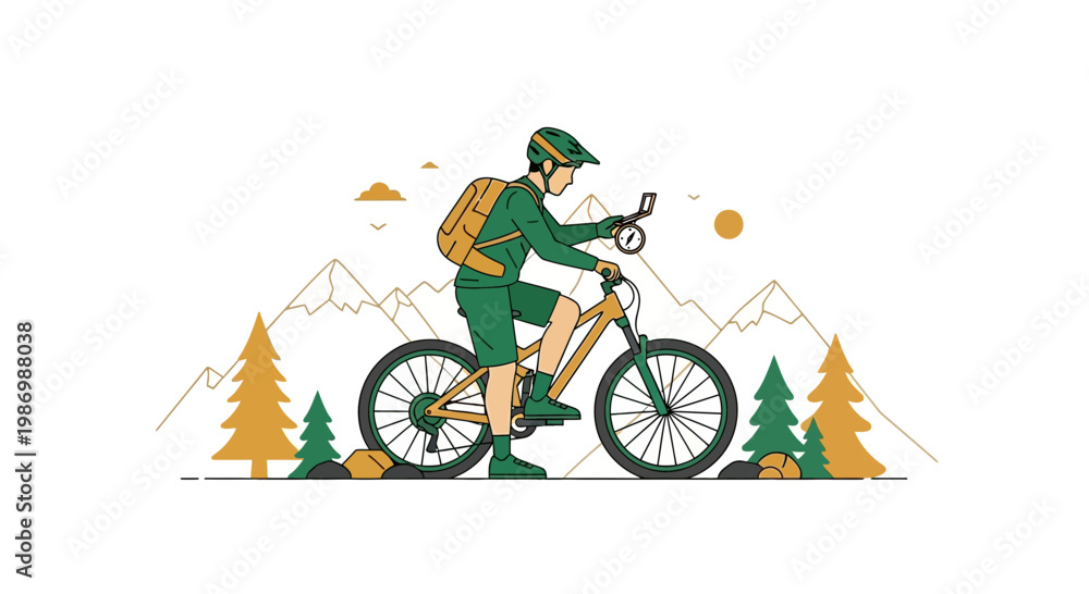 Fototapeta premium Mountain Biking Adventure Exploring Nature With Compass Gear