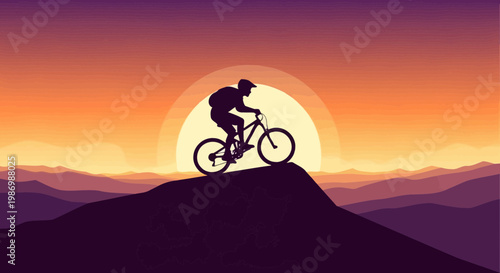 Mountain Biker Silhouetted Against Stunning Sunset Horizon