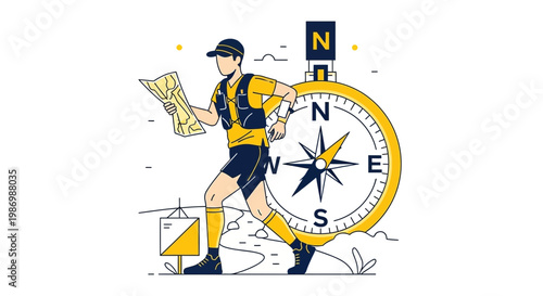Orienteering Athlete Navigating With Map And Compass Adventure Sports