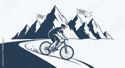 Mountain Biking Adventure On Winding Trail Peaks Festival Event Graphic