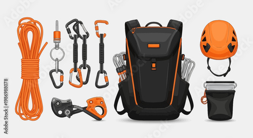 Outdoor Adventure Gear Collection For Climbing And Hiking Activities