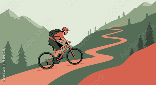 Mountain Biking Adventure On A Winding Trail Through Scenic Mountains