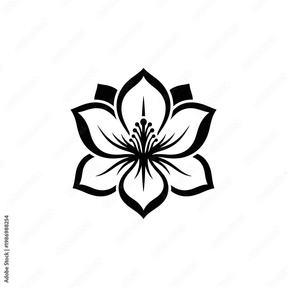Obraz premium Stylized black lotus flower emblem with symmetrical decorative petals.