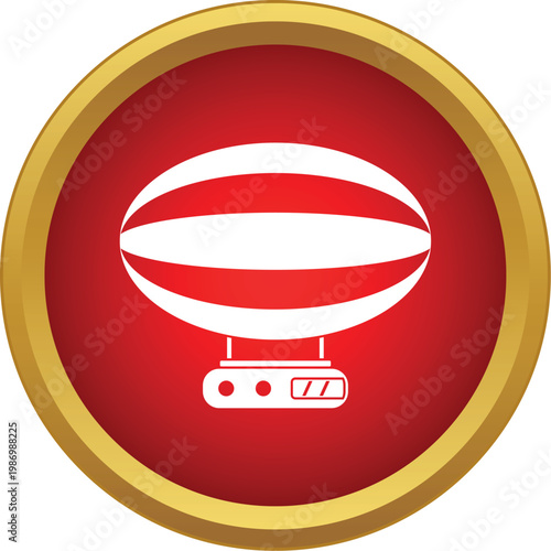 Airship blimp vector icon in a rounded red frame with a gold border