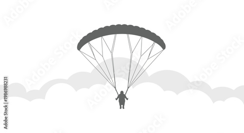Parachuter Descending Through Clouds Vector Graphic Art