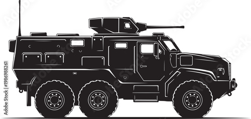 Military vehicle, armored truck, tactical transport, black silhouette