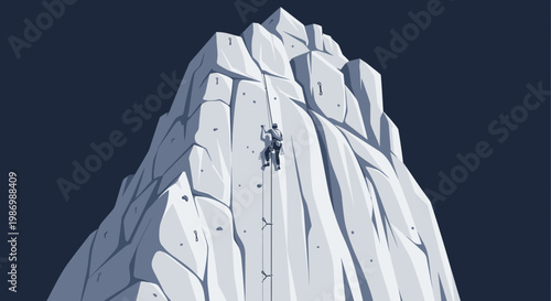 Mountaineer Ascending Majestic Ice Cliff Facet
