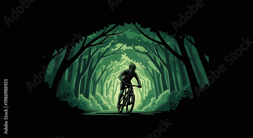 Mysterious Cyclist Navigating Through Enchanting Forest Path