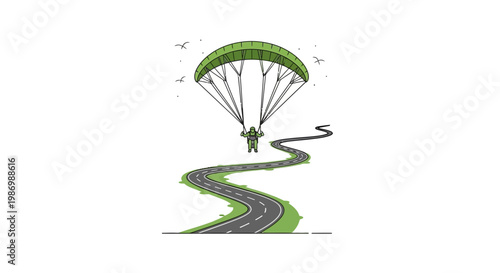 Paraglider Descending Onto A Winding Road Concept