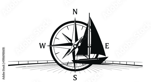Nautical Compass And Sailboat Graphic For Your Maritime Adventures