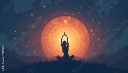 A design for World Yoga Day featuring a silhouette of a girl practicing yoga inside a letter. It's all about a healthy lifestyle, stretching, and meditation.
