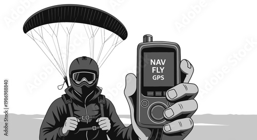 Paraglider Holding Gps Device For Navigation During Aerial Adventure