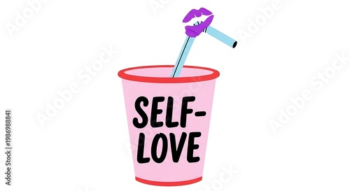 Self love pink cup with lipstick.