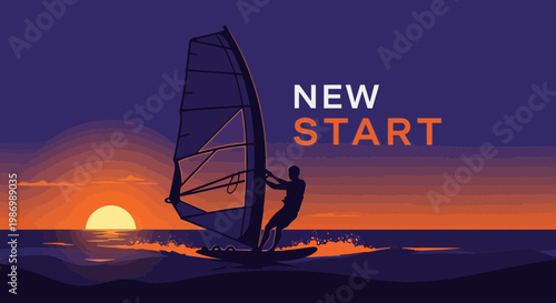 New Start Windsurfing During Vibrant Sunset Adventure