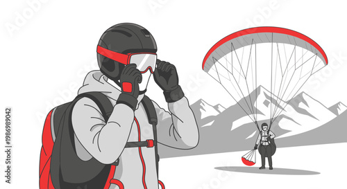 Paraglider Preparing For Adventure In Mountainous Terrain