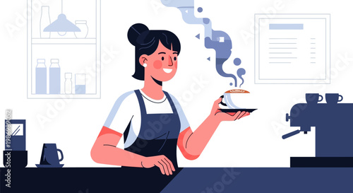Woman serving coffee in a cafe.