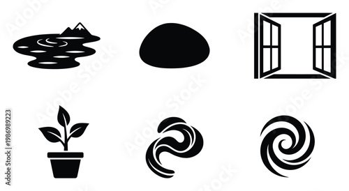 Collection of simple natureinspired and abstract fluid element icons suitable for environmental branding and graphic design projects