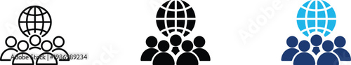 Global community icon showing professional international cooperation and collective worldwide networking. Professional illustration for global logistics, and multinational corporate diversity.
