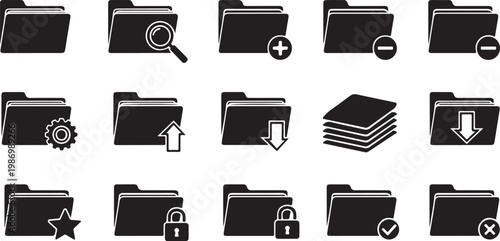 Computer Folder Icons with Various Symbols and Actions