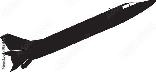 Black missile, rocket silhouette, flying bomb icon, military weapon symbol